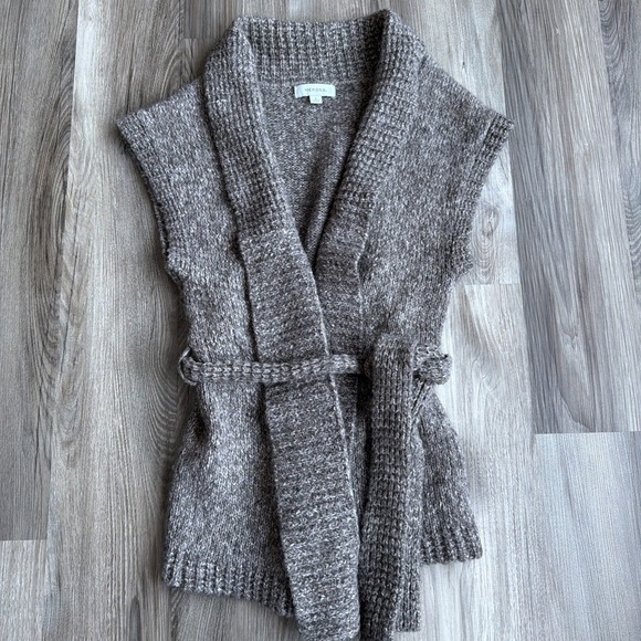 Merona Sweaters - Y2K Merona Sleeveless Wrap Tie Knit Tunic Sweater Cardigan Brown Sz M Wool Blend